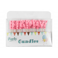 Свечи-буквы в торт &quot;Happy Birthday&quot; розовые в горошек