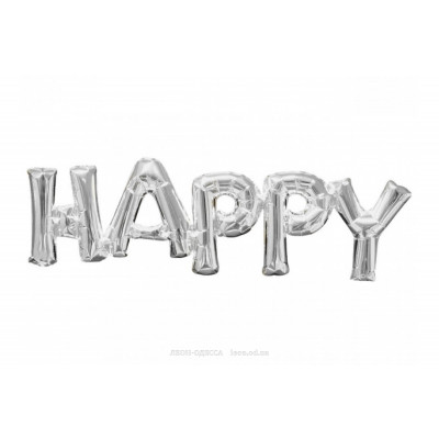 Фольгированная надпись "Happy" - серебро