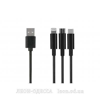 Дата кабель USB 2.0 AM to Lightning + Micro 5P + Type-C 1.2m black 2E (2E-CCMTLAB-BL)