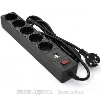 Мережевий фiльтр живлення Patron 3m (SP-53) + 2 USB 2.0, 2.1A , 5 роз. BLACK (EXT-PN-SP-53-USB)