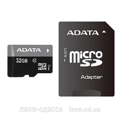 Карта пам*ятi ADATA 32Gb microSDHC Ultra UHS-I +SD адаптер Class 10 (AUSDH32GUICL10-RA1)