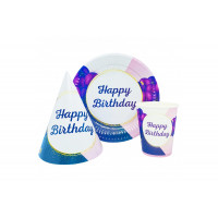 Набор посуды "Happy Birthday.Фиолетовые шары на розово-белом" 