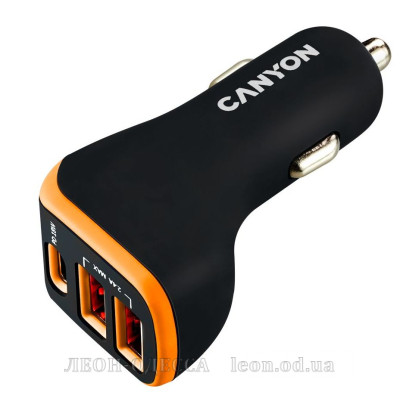 Зарядное устройство Canyon Universal 3xUSB car adapter Black+Orange (CNE-CCA08BO)