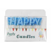 Свечи-буквы в торт &quot;Happy Birthday&quot; голубые в горошек