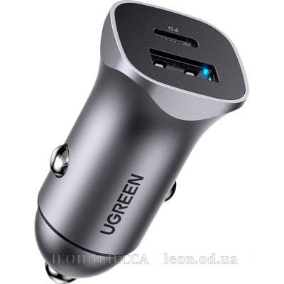 Зарядний пристрiй Ugreen CD130 20W USB + Type-C PD Car Charger (Gray) (30780)