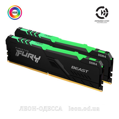 Модуль памяти для компьютера DDR4 32GB (2x8GB) 3600 MHz Fury Beast RGB HyperX (Kingston Fury) (KF436C18BBAK2/32)