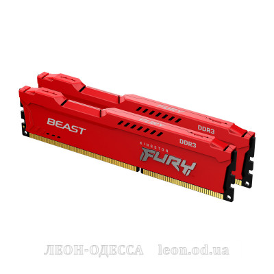 Модуль пам*ятi для комп*ютера DDR3 16GB (2x8GB) 1600 MHz Fury Beast Red HyperX (Kingston Fury) (KF316C10BRK2/16)