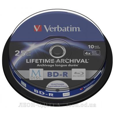 Диск BD Verbatim 25Gb 4x Cake 10pcs Printable M-DISC (43825)