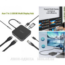 Порт-реплiкатор Acer 7-in-1, 8K, HDMI, DP, 2xUSB3.2, USB-C, RJ45, 3.5mm AP (HP.DSCAB.013)