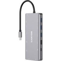 Порт-реплiкатор Canyon DS-12, 13 in 1 USB-C hub, 2*HDMI, Gigabit Ethernet, VGA, 3*USB3.0, PD/100W, 3.5mm audio jack (CNS-TDS12)