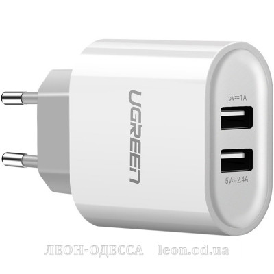 Зарядний пристрiй Ugreen CD104 2xUSB 3.4A Charger (White) (20384)