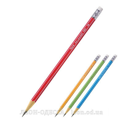 
											Олівець чорнографітовий, заточений, з гумкою HB, покриття кол. лак											
											