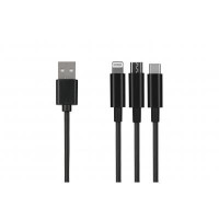 Дата кабель USB 2.0 AM to Lightning + Micro 5P + Type-C 1.2m black 2E (2E-CCMTLAB-BL)