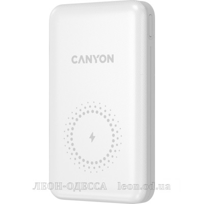 Батарея унiверсальна Canyon PB-1001 10000mAh, PD/18W, QC/3.0 +10W Magnet wireless charger, white (CNS-CPB1001W)