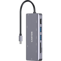Порт-реплiкатор Canyon DS-11, 9 in 1 USB-C hub, HDMI, Gigabit Ethernet, Type-C PD/100W (CNS-TDS11)