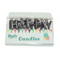 Свечи-буквы в торт &quot;Happy Birthday&quot; серебро перламутр
