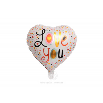 Фольгированное Сердце Китай «I Love You» 18' - белое, цветные буквы