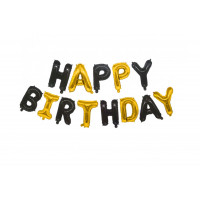 Фольгированная надпись «Happy Birthday» - черно-золотая