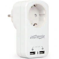 Зарядний пристрiй EnerGenie 2 USB по 2.1A со сквозной розеткой (EG-ACU2-01-W)