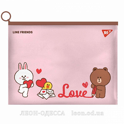 Папка zip-lock A4 Yes Line Friends.Brown