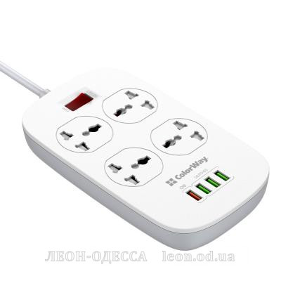 Мережевий фiльтр живлення ColorWay 4 розетки/4USB White 1.8м (1QC3.0 + 3 AUTO ID) (CW-CHU44QW)