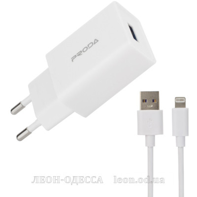 Зарядний пристрiй Proda USB 2,4A + USB Lightning cable (PD-A43i-WHT)