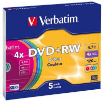 Диск DVD Verbatim 4.7Gb 4x SlimCase 5шт Color (43297)