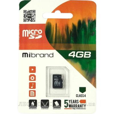 Карта пам*ятi Mibrand 4GB microSDHC class 4 (MICDC4/4GB)