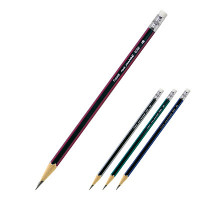 Олівець чорнографітовий, заточений, з гумкою HB, покриття кол. лак металік