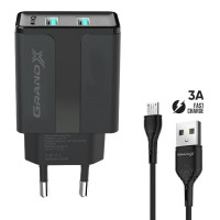 Зарядний пристрiй Grand-X CH-15UMB (5V/2,1A + DC cable 2,4А USB -> Micro USB 1m) Black (CH-15UMB)