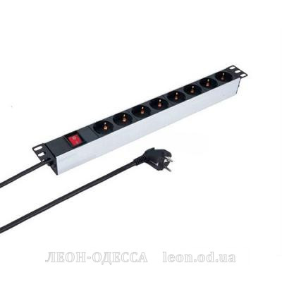 Силовий блок Kingda 19* 1U 8xSchuko, выключатель, кабель 2м (KD-PDU-GM-1U-P8)