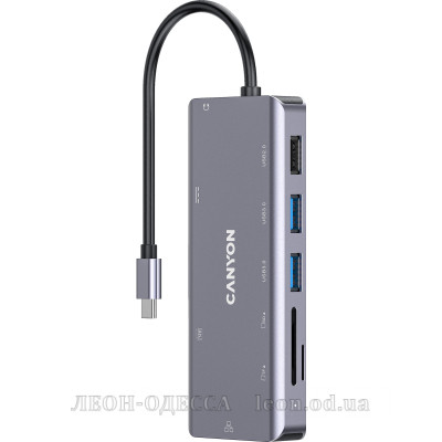 Порт-репликатор Canyon DS-11, 9 in 1 USB-C hub, HDMI, Gigabit Ethernet, Type-C PD/100W (CNS-TDS11)