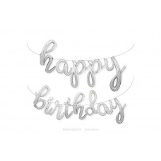 Фольгированная надпись &quot;Happy Birthday&quot;- серебро (каллиграфия)