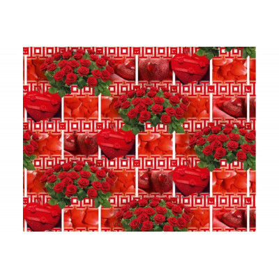 Упаковочная Бумага (5 листов) "Букет красных роз-сердца" (70*100 см)