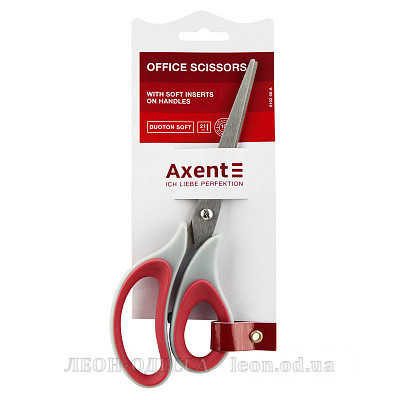
											Ножницы 21 см Axent Duoton Soft резин.вставки, серо-красные											
											