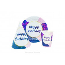Набор посуды &quot;Happy Birthday.Фиолетовые шары на розово-белом&quot;